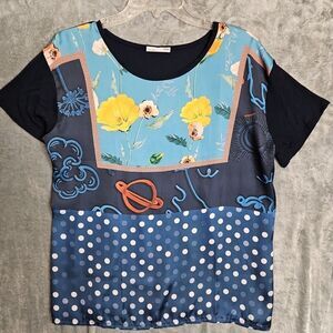 \Zara women Blue multicolor top blouse pullover sz ?med see size chart